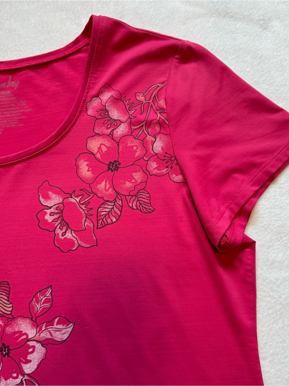 Tranquility by Soma Womens Short Sleeve T Shirt Pink Floral Cottagecore Sz Large - Picture 8 of 12